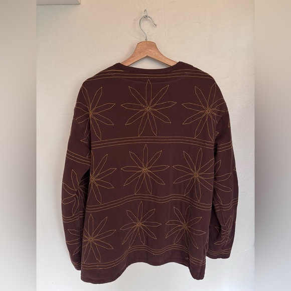 Zara Brown Oversized Knit 100% Cotton Flower Embroidered Cardigan Shacket Jacket - Picture 10 of 10